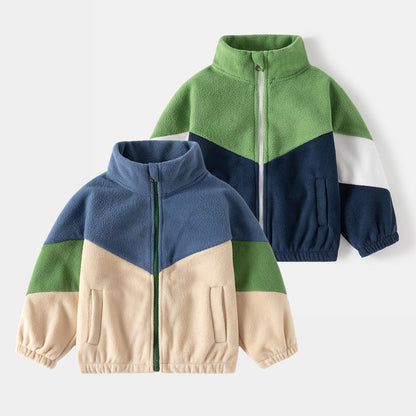 Foreign Trade Children's Clothing 2026 Autumn New Style Children's Fleece Jacket Boys' Color-Blocked Casual Tops Wholesale - image 1
