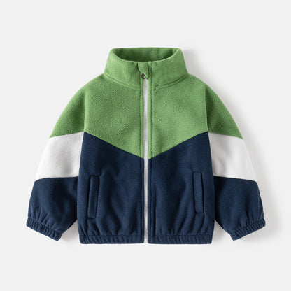 Foreign Trade Children's Clothing 2026 Autumn New Style Children's Fleece Jacket Boys' Color-Blocked Casual Tops Wholesale - image 2