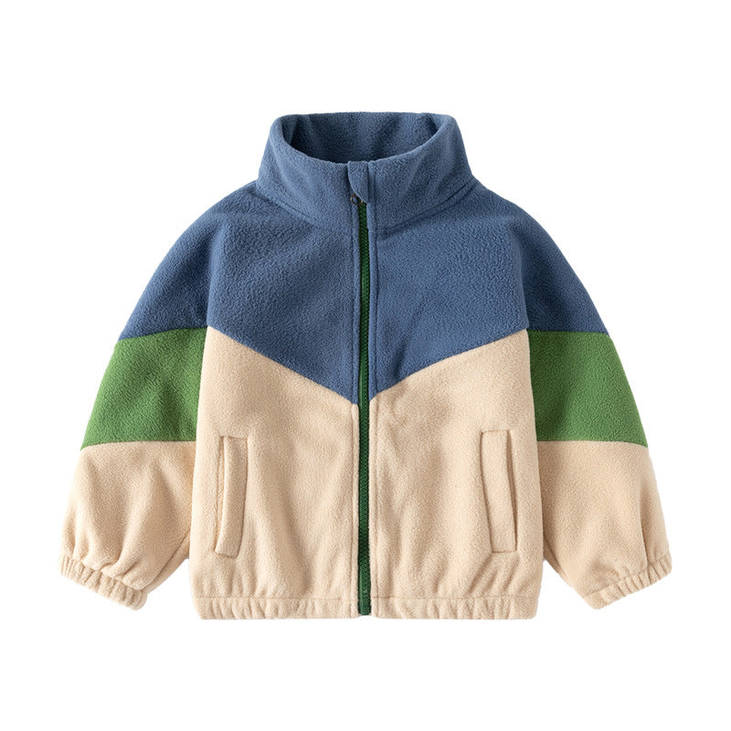 Foreign Trade Children's Clothing 2026 Autumn New Style Children's Fleece Jacket Boys' Color-Blocked Casual Tops Wholesale - image 5
