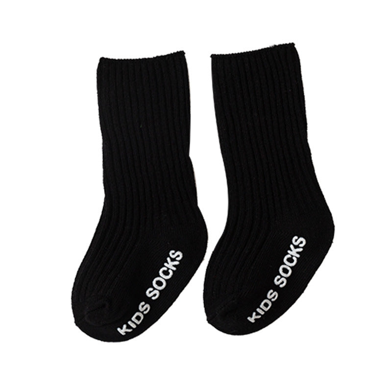 Baby double needle mid-calf socks autumn and winter children's pile socks infant non-slip floor socks solid color Spanish pit - image 5
