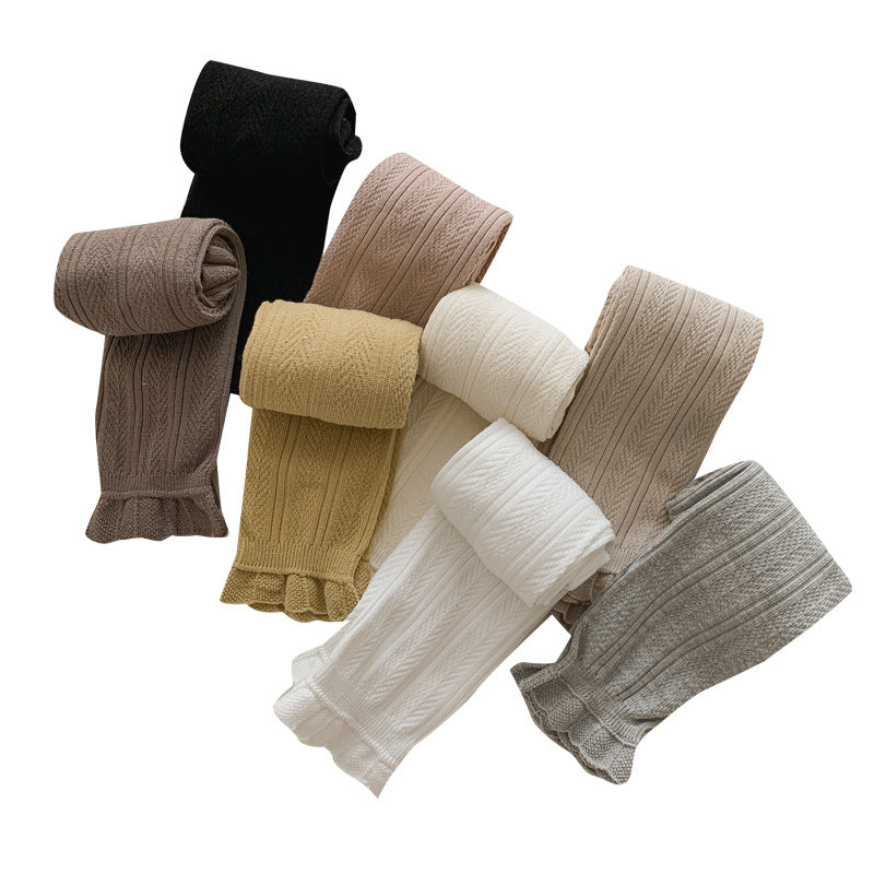Girls' Pantyhose Spring and Autumn Solid Color Wheat Ear Lace Nine-point Children's Leggings Korean Baby Leggings - image 5
