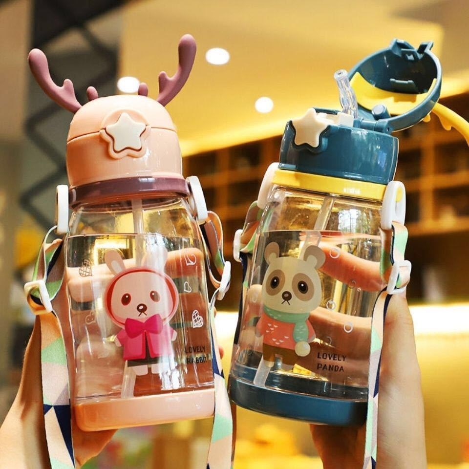 Children's Water Cup Kindergarten Primary School Baby Anti-Fall Cup Cute Girl Antlers Water Bottle Bag Straw Coke Bottle - image 1