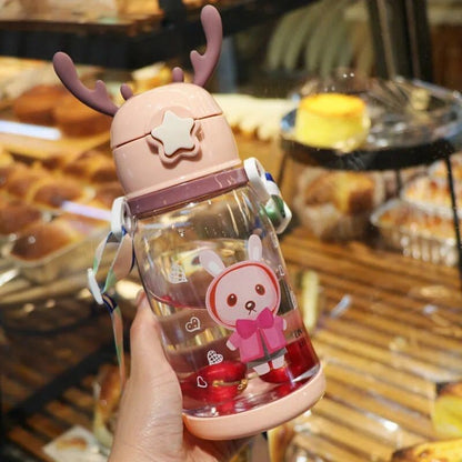 Children's Water Cup Kindergarten Primary School Baby Anti-Fall Cup Cute Girl Antlers Water Bottle Bag Straw Coke Bottle - image 3