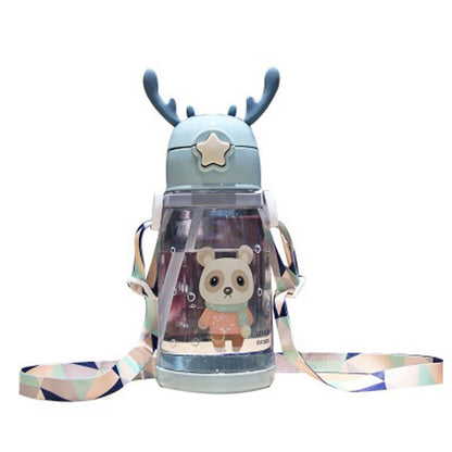 Children's Water Cup Kindergarten Primary School Baby Anti-Fall Cup Cute Girl Antlers Water Bottle Bag Straw Coke Bottle - image 5