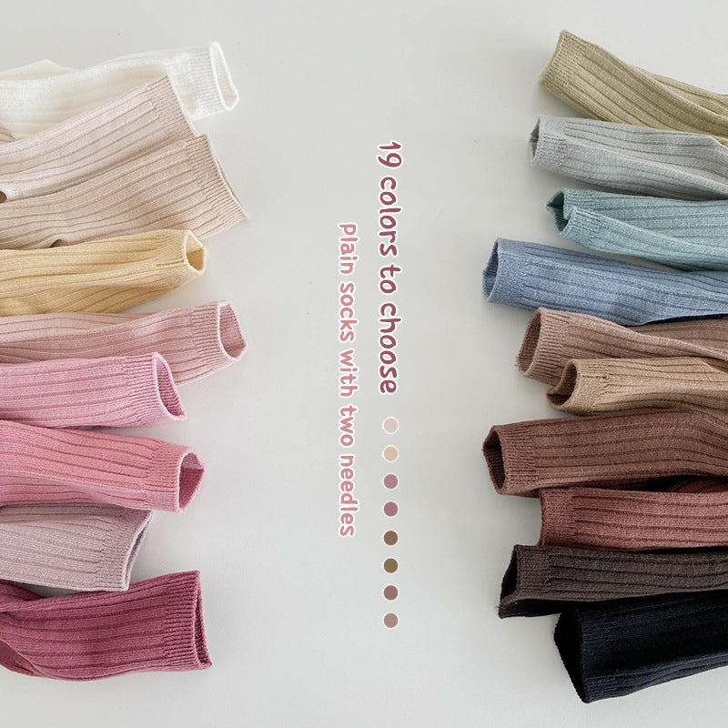 1485 Children's Socks Wholesale Autumn New 20 Color Double Needle Baby Socks Breathable Cotton Plain Socks for Boys and Girls - image 1