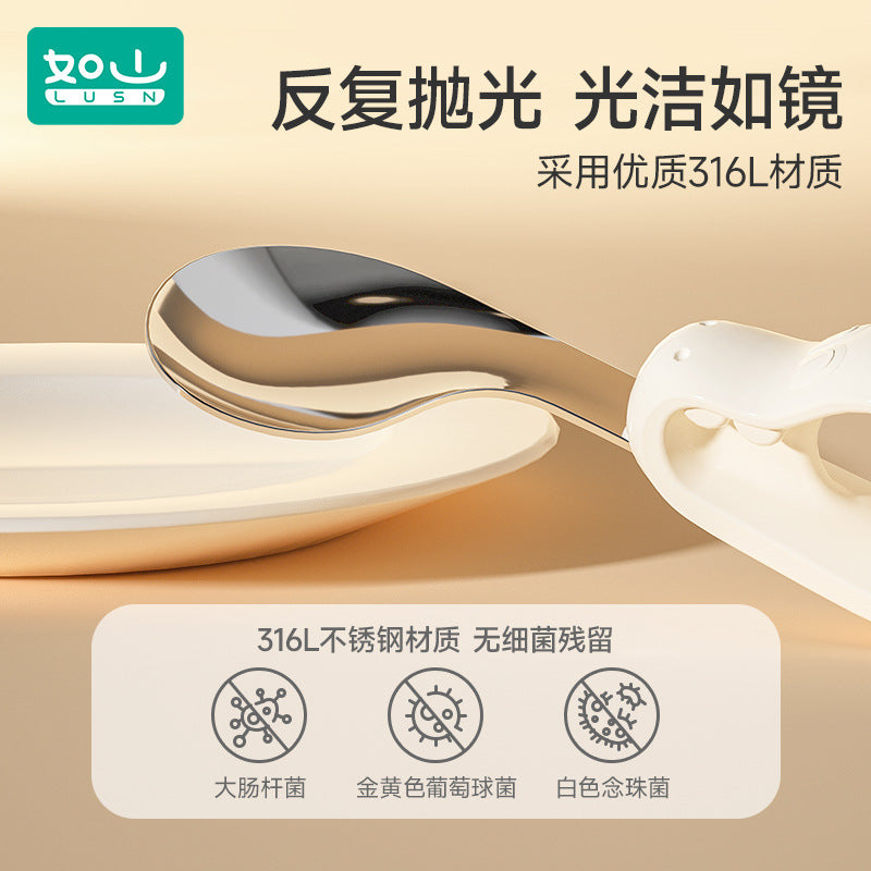 Rushan baby self-feeding complementary food Spoon one-year-old baby learning to eat training children stainless steel short handle fork spoon - image 3