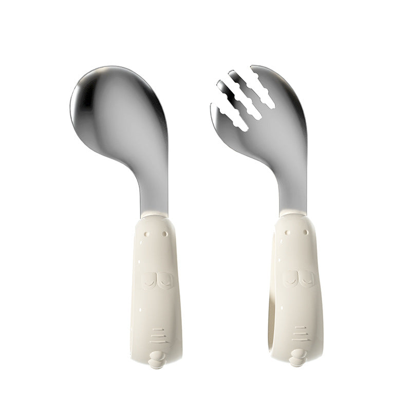 Rushan baby self-feeding complementary food Spoon one-year-old baby learning to eat training children stainless steel short handle fork spoon - image 5