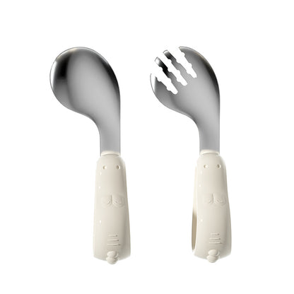 Rushan baby self-feeding complementary food Spoon one-year-old baby learning to eat training children stainless steel short handle fork spoon - image 5