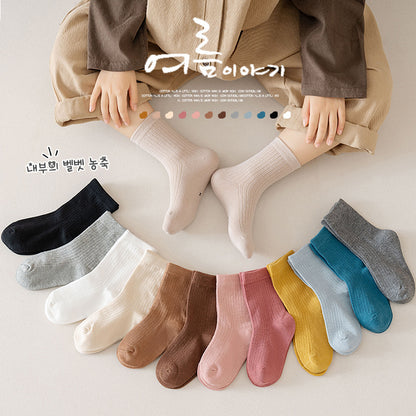 Children's Socks, Class a Cotton, Korean Style, Solid Color, Vertical Stripes, Double-Needle Ribbed Baby Socks, Girls' Autumn and Winter Socks, Boys' and Girls' Cotton Socks Wholesale - image 1