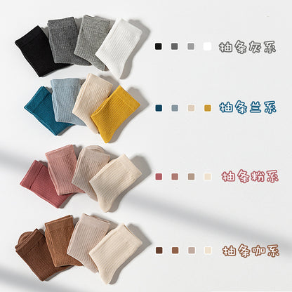 Children's Socks, Class a Cotton, Korean Style, Solid Color, Vertical Stripes, Double-Needle Ribbed Baby Socks, Girls' Autumn and Winter Socks, Boys' and Girls' Cotton Socks Wholesale - image 4