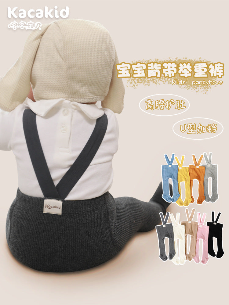 Spring and Autumn Weightlifting Pants, Class a Baby Belly Protection, Children's Suspender Tights, Unisex Infant Solid Color Leggings - image 1