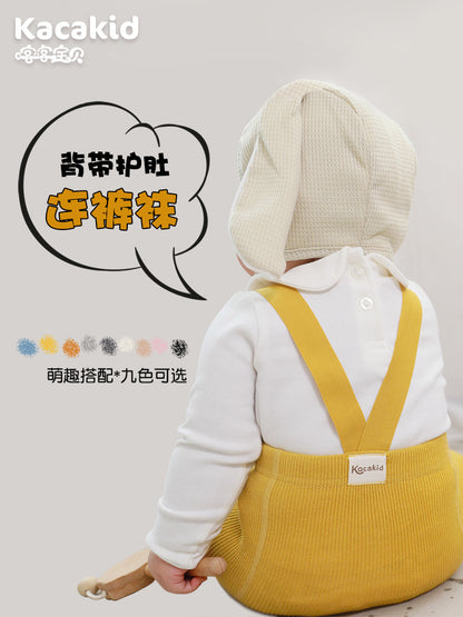 Spring and Autumn Weightlifting Pants, Class a Baby Belly Protection, Children's Suspender Tights, Unisex Infant Solid Color Leggings - image 2