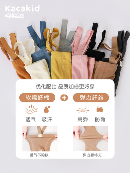 Spring and Autumn Weightlifting Pants, Class a Baby Belly Protection, Children's Suspender Tights, Unisex Infant Solid Color Leggings - image 3