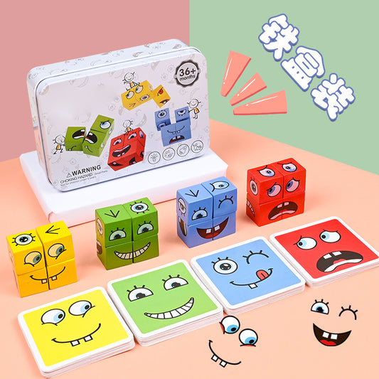 Cross-Border Amazon Children's Face-Changing Expression Cube Fun Desktop Parent-Child Game Early Education Educational Building Blocks Toy - image 1