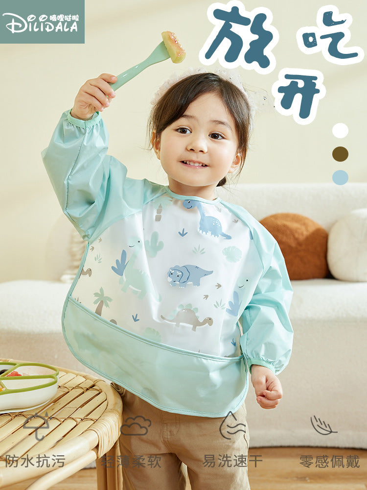 Baby Smock Eating Waterproof Bib Spring and Summer Long-Sleeved Anti-Dirty Kidsren's Kindergarten Rice Pocket 2025 New Style for Boys and Girls - image 1