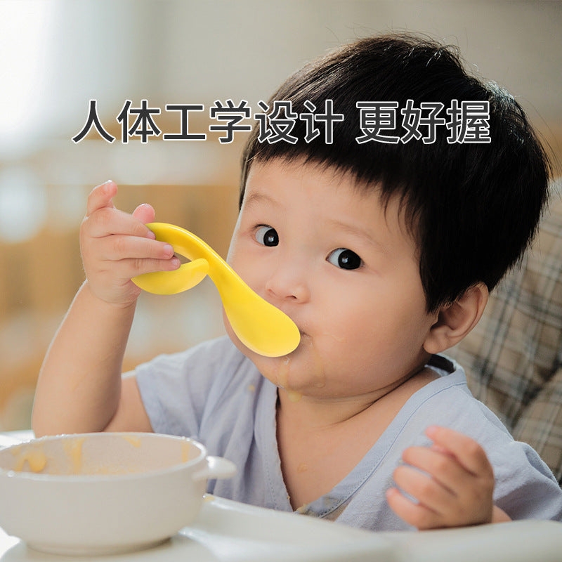 Training Spoon Curved Handle Fork and Spoon Set Elbow Kidsren's Tableware Storage Box Feeding Baby Independent Eating Aid - image 2