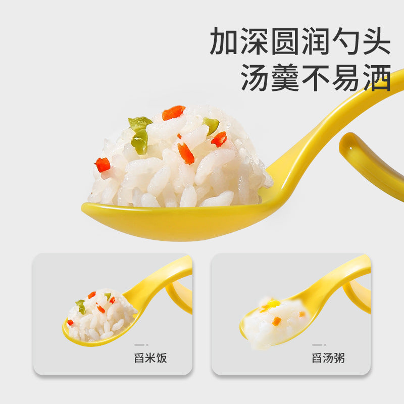 Training Spoon Curved Handle Fork and Spoon Set Elbow Kidsren's Tableware Storage Box Feeding Baby Independent Eating Aid - image 3