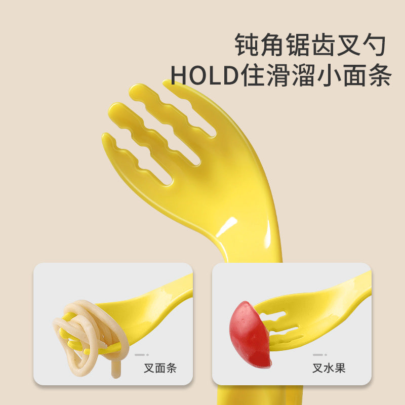 Training Spoon Curved Handle Fork and Spoon Set Elbow Kidsren's Tableware Storage Box Feeding Baby Independent Eating Aid - image 4