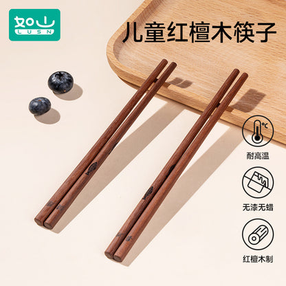 Rushan Children's Chopsticks for Ages 2-6 and 6-12, Made of Red Sandalwood, Baby Training Practice Learning Short Wooden Chopsticks, Fingerprint Anti-Slip - image 1