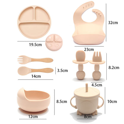 Cross-border wholesale children's tableware complementary bowl silicone plate baby fork spoon bib 8-piece set of anti-fall maternal and infant products - image 5