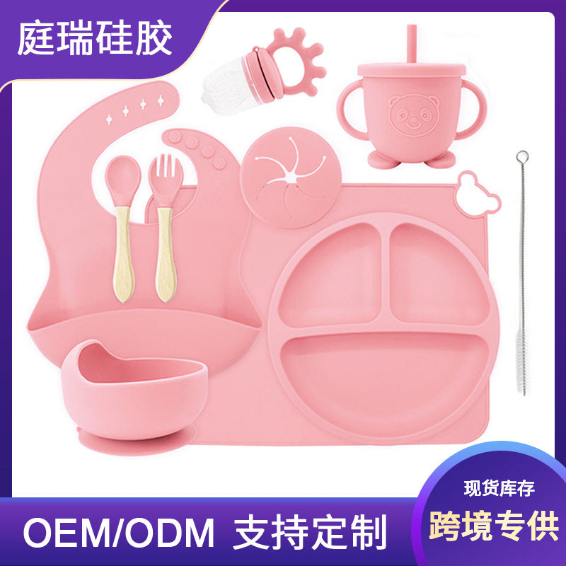 Shenzhen silicone baby tableware feeding suit complementary food plate placemat bib snail bowl maternal and child supplies cross-border - image 1