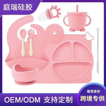 Shenzhen silicone baby tableware feeding suit complementary food plate placemat bib snail bowl maternal and child supplies cross-border - image 1