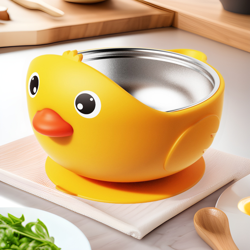 Silicone bowl cartoon baby suction cup bowl complementary bowl can be steamed and anti-fall baby independent eating children's tableware new - image 1