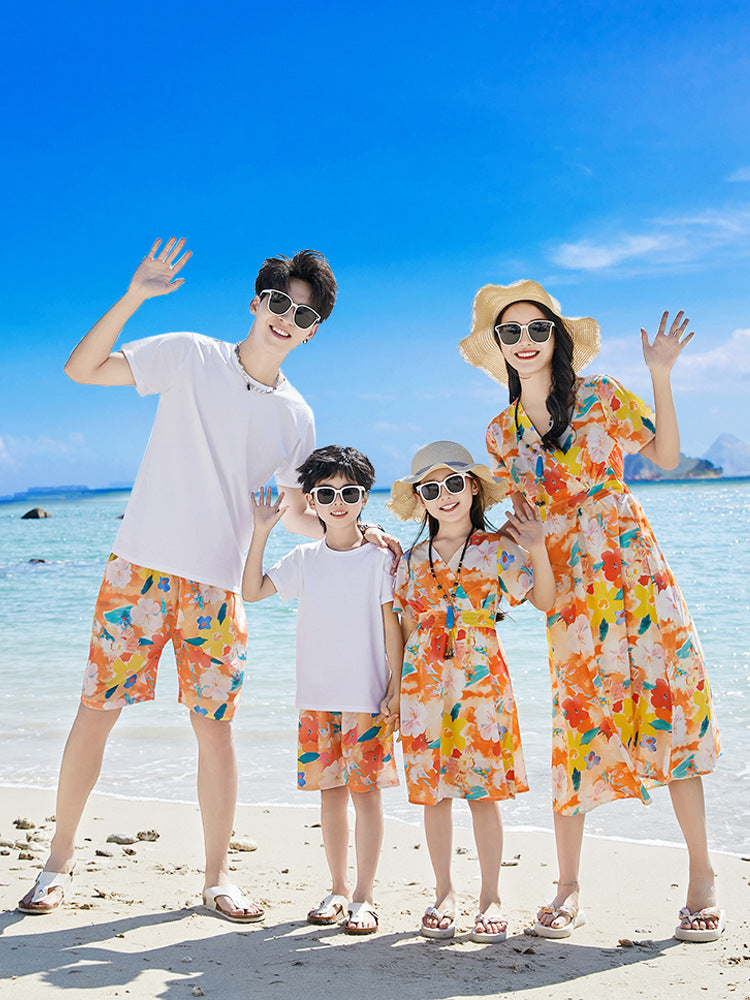 Online celebrity parent-child wear summer wear a family of three and four bohemian mother and daughter dress travel vacation beach suit - image 2