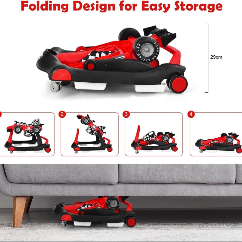 4-in-1 Baby Push Walker with Adjustable Height and Speed - Red