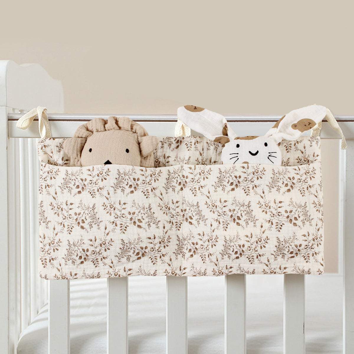 Cross-border pure cotton baby bed circumference double pocket children's feeding bottle bedside hanging bag baby diaper storage stroller hanging bag - image 1