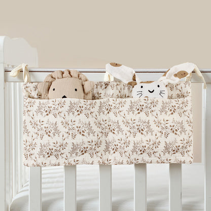 Cross-border pure cotton baby bed circumference double pocket children's feeding bottle bedside hanging bag baby diaper storage stroller hanging bag - image 1