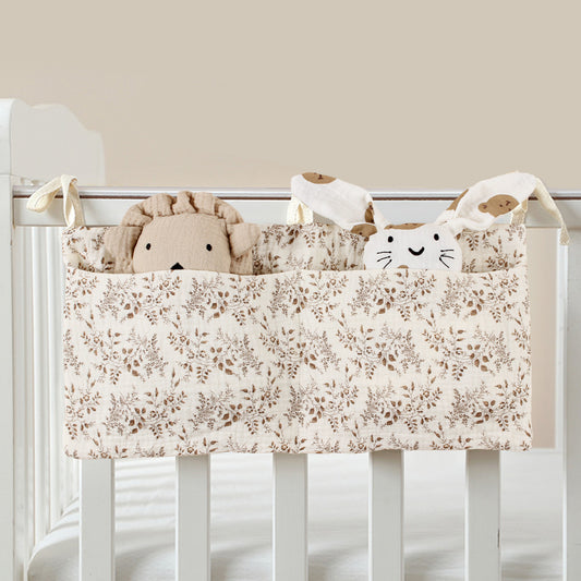 Cross-border pure cotton baby bed circumference double pocket children's feeding bottle bedside hanging bag baby diaper storage stroller hanging bag - image 1
