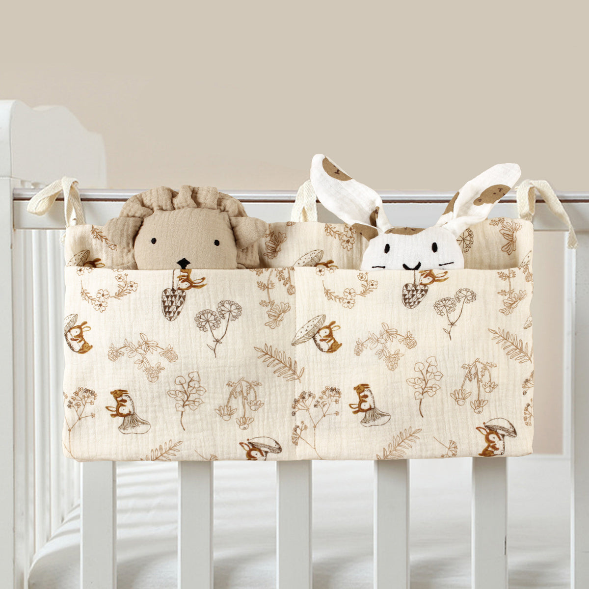 Cross-border pure cotton baby bed circumference double pocket children's feeding bottle bedside hanging bag baby diaper storage stroller hanging bag - image 3