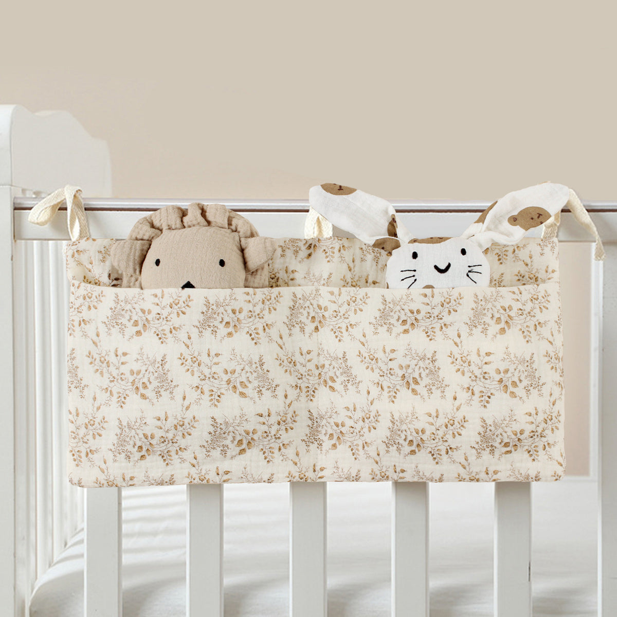 Cross-border pure cotton baby bed circumference double pocket children's feeding bottle bedside hanging bag baby diaper storage stroller hanging bag - image 4