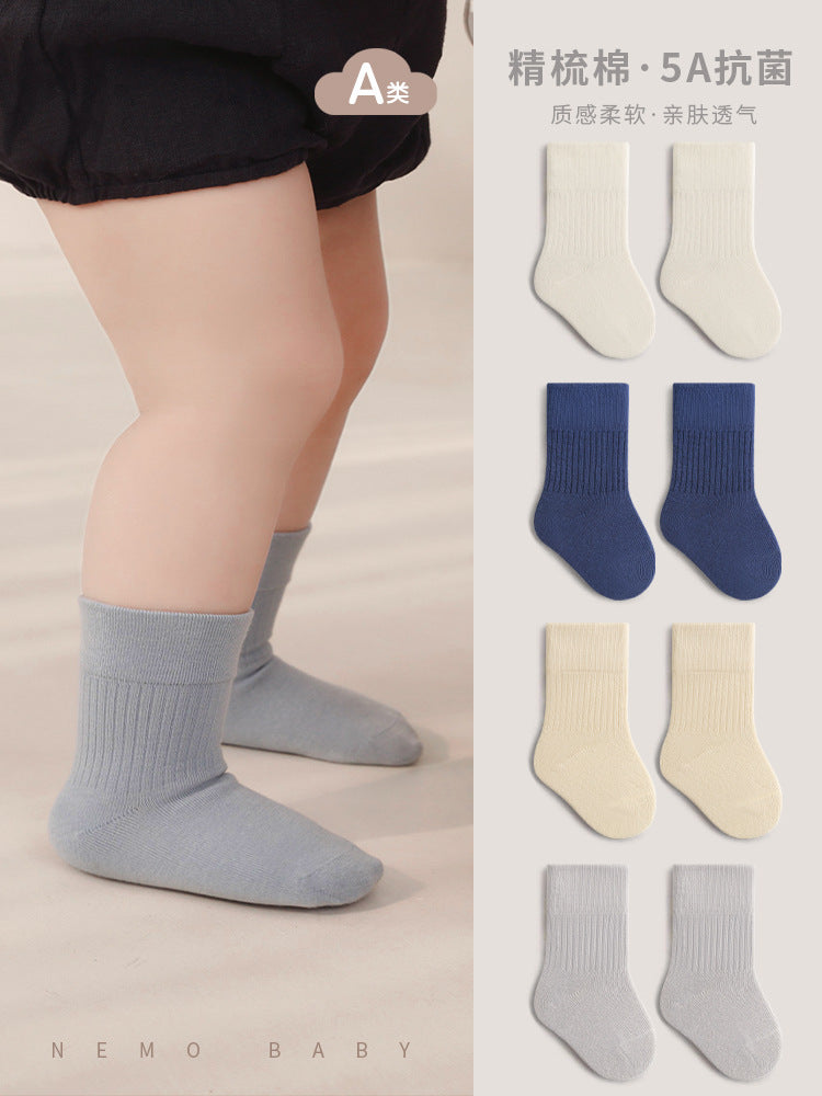 Newborn baby baby socks loose mouth boneless boys and girls middle and older children students college style white mid-calf socks - image 1