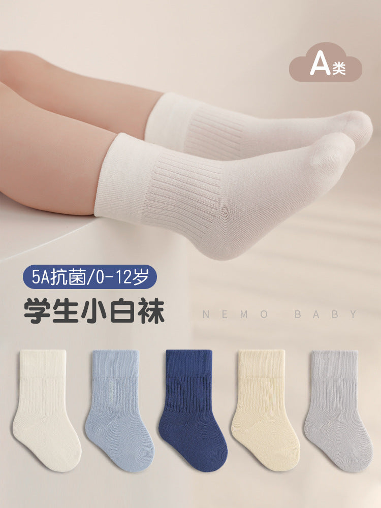 Newborn baby baby socks loose mouth boneless boys and girls middle and older children students college style white mid-calf socks - image 2