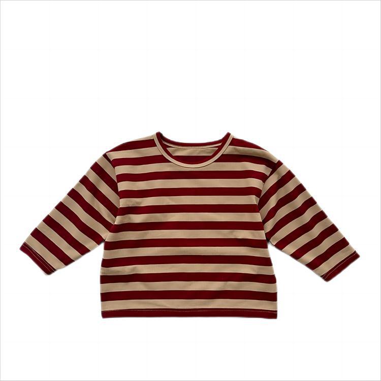 Children's long-sleeved T-shirt spring and autumn versatile new boys and girls Striped retro style round neck loose bottoming shirt top - image 5