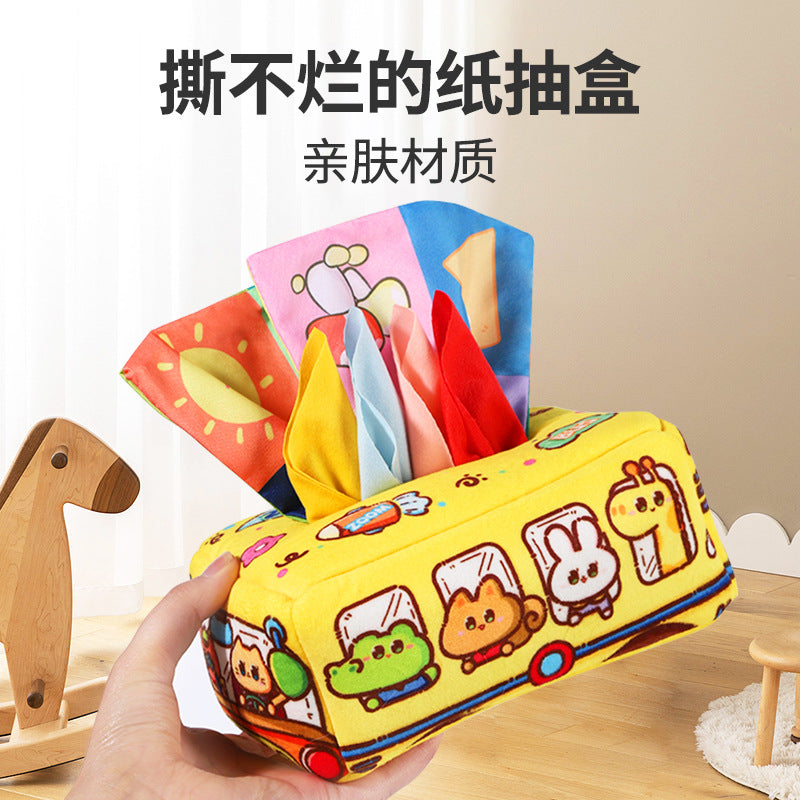 Baby Early Education Tear-Resistant Cloth Book Tissue Box, Fun Tissue-Pulling Activity, Soothing and Exercise Toy for Babies, Washable Toy 0m - image 2