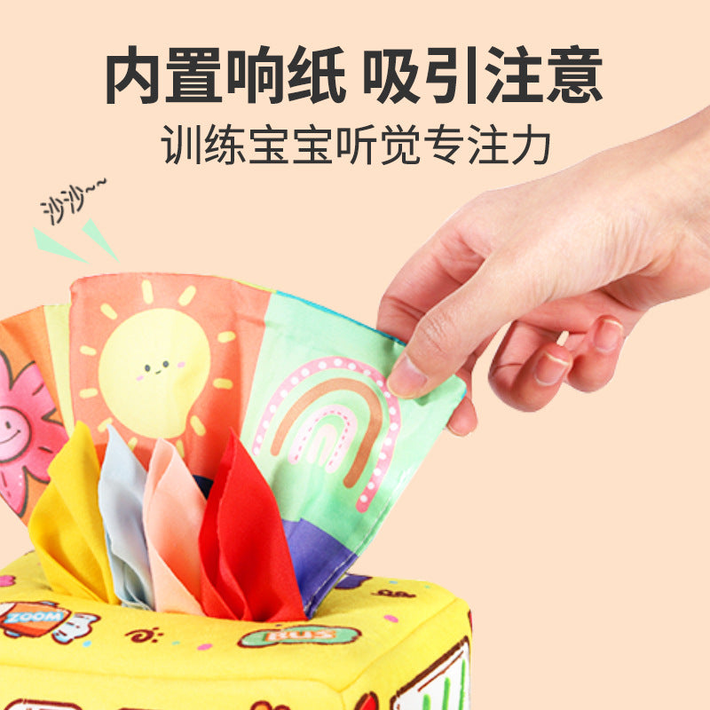 Baby Early Education Tear-Resistant Cloth Book Tissue Box, Fun Tissue-Pulling Activity, Soothing and Exercise Toy for Babies, Washable Toy 0m - image 4