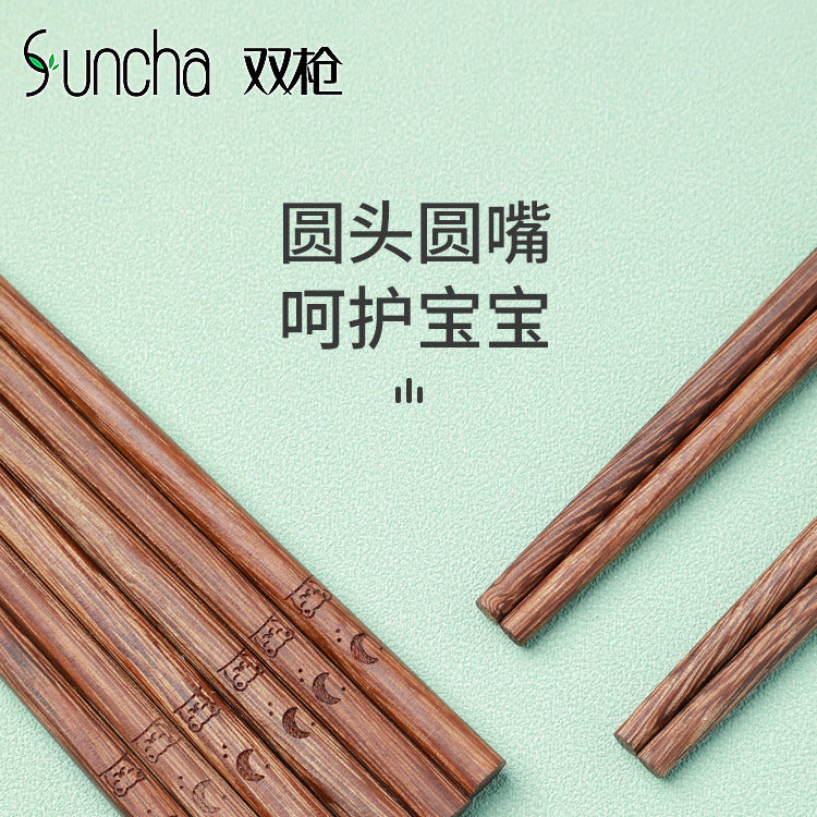 Double Gun Children's Chopsticks Log Chopsticks Baby's Short Chopsticks Chicken Wings Wood Solid Wood Fast Chopsticks Training Chopsticks 3 Years Old - image 4