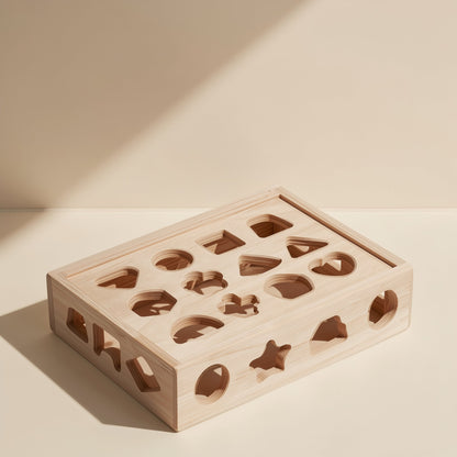 Colorful wooden geometric shape matching and string building blocks