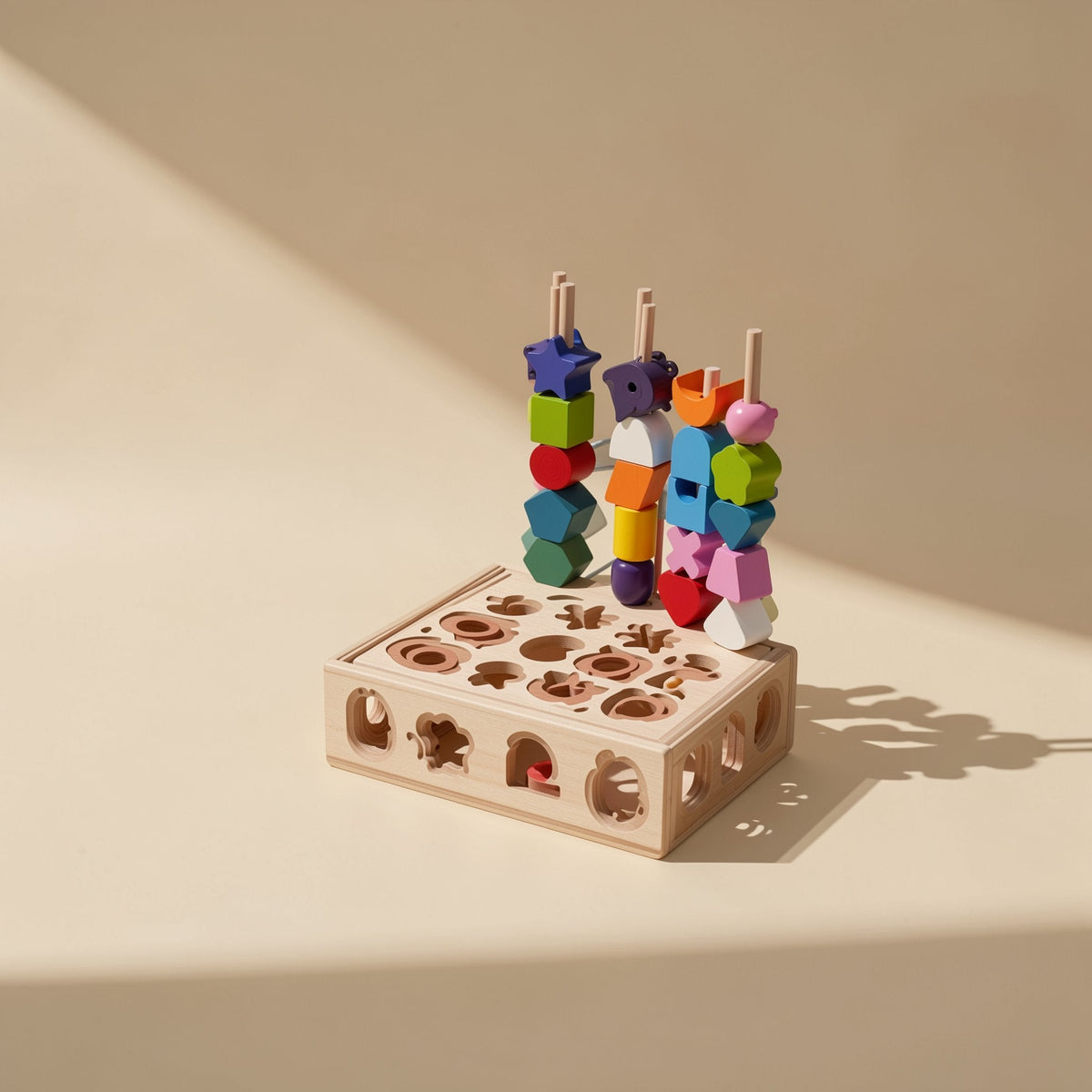 Colorful wooden geometric shape matching and string building blocks - view 5