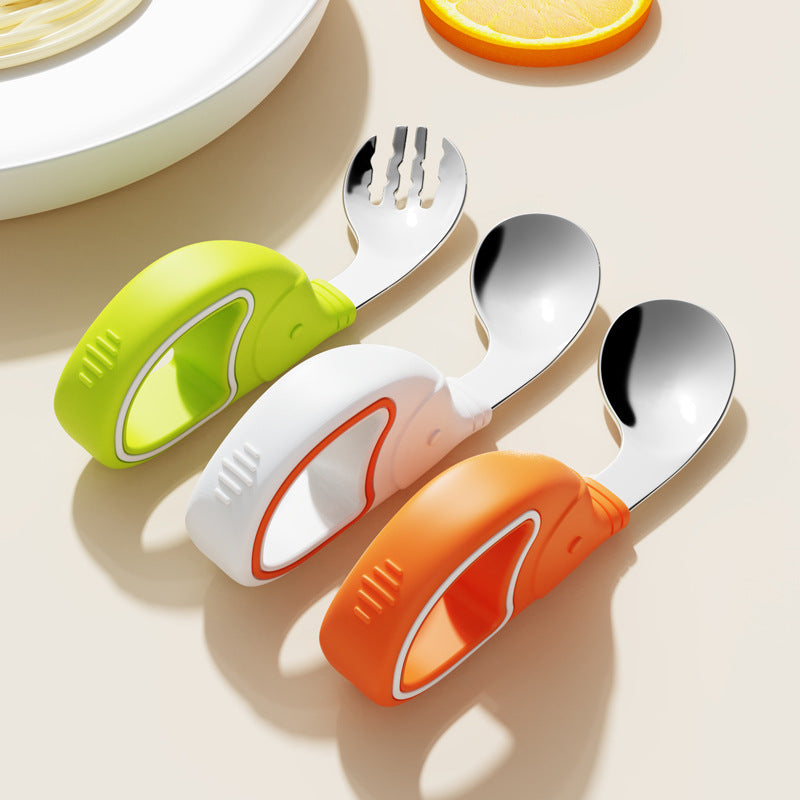 Baby Spoon Stainless Steel Ring Fork Spoon suit Training Supplementary Spoon Children's Tableware Short Handle Learning Silicone Spoon - image 1