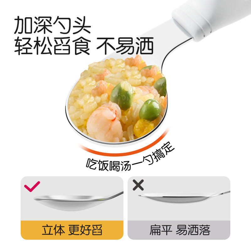 Baby Spoon Stainless Steel Ring Fork Spoon suit Training Supplementary Spoon Children's Tableware Short Handle Learning Silicone Spoon - image 3