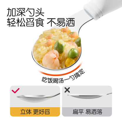 Baby Spoon Stainless Steel Ring Fork Spoon suit Training Supplementary Spoon Children's Tableware Short Handle Learning Silicone Spoon - image 3