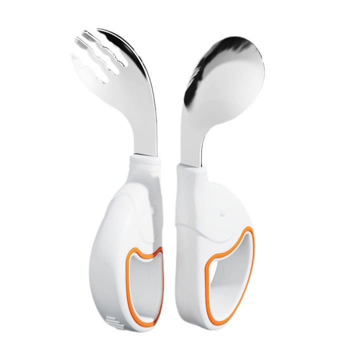 Baby Spoon Stainless Steel Ring Fork Spoon suit Training Supplementary Spoon Children's Tableware Short Handle Learning Silicone Spoon - image 5