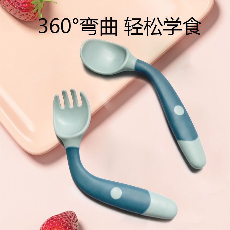 Baby Learn to Eat Training Spoon Fork Bendable Baby Bend Fork Spoon Practice Chopsticks Children's Tableware Set - image 2