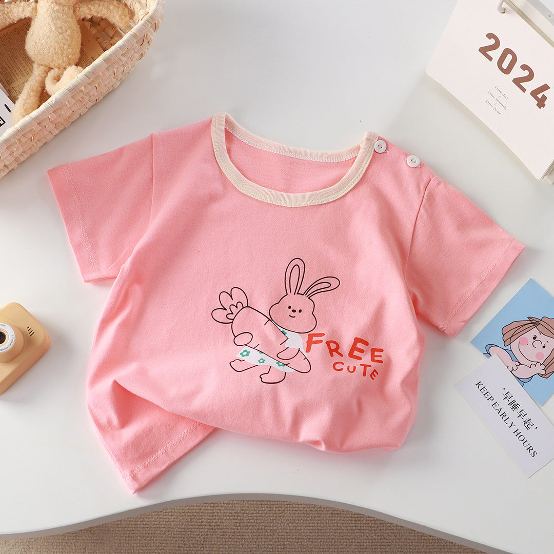 New T-shirt cotton girls short sleeve summer baby Class A half sleeve baby children's sweat-absorbent children's clothing a generation of hair - image 1