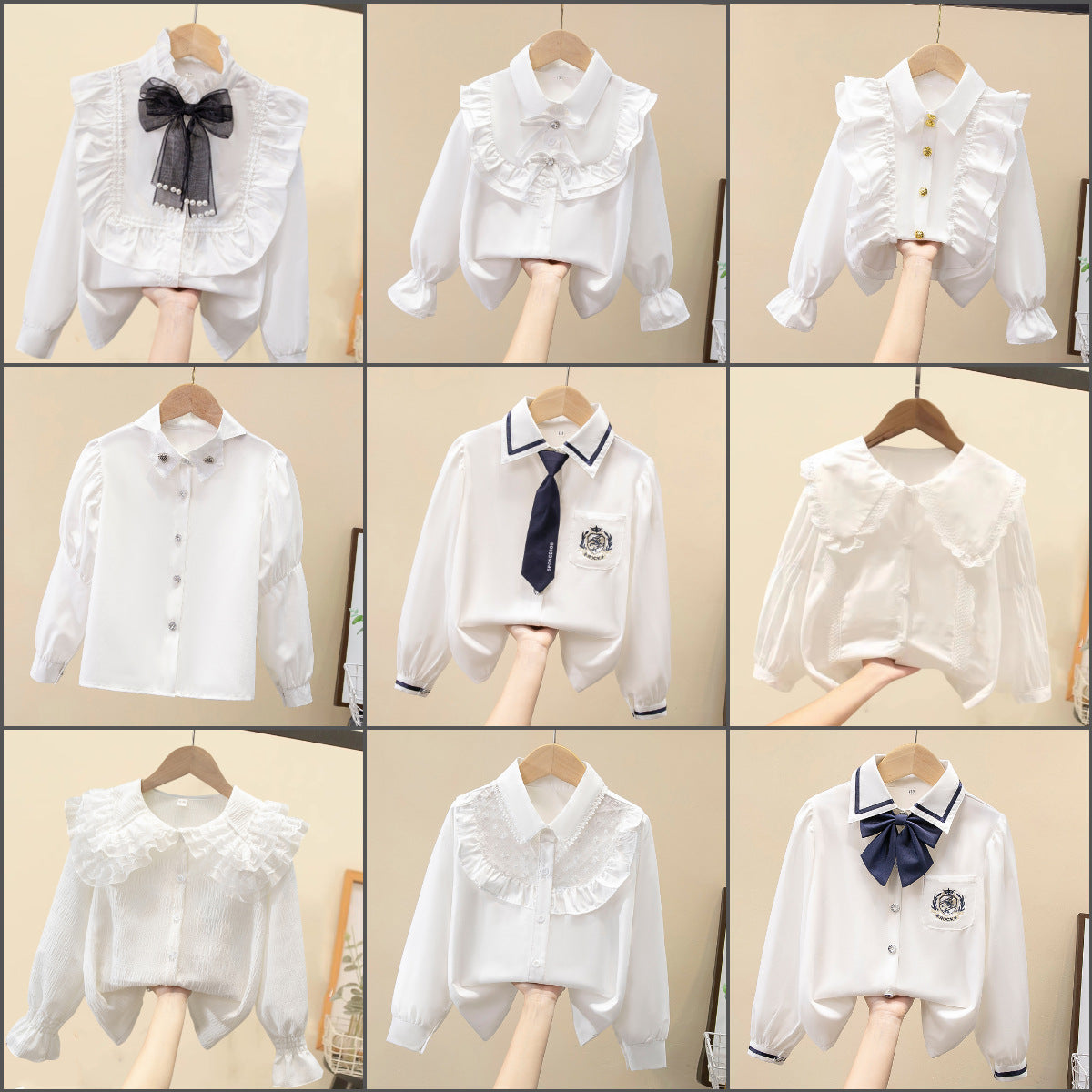 Children's Shirt White Long-Sleeved Spring & Fall Class Uniform Performance Clothing Lace Girls Student Uniform 2025 New Style Girls Spring & Fall - image 1