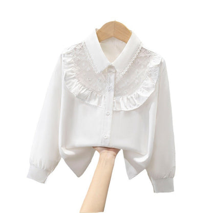 Children's Shirt White Long-Sleeved Spring & Fall Class Uniform Performance Clothing Lace Girls Student Uniform 2025 New Style Girls Spring & Fall - image 5